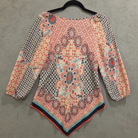 HeartSoul‎ Tunic Top Shirt Women Size Large Bandana Triangle Hem Boho Casual - Picture 2 of 8